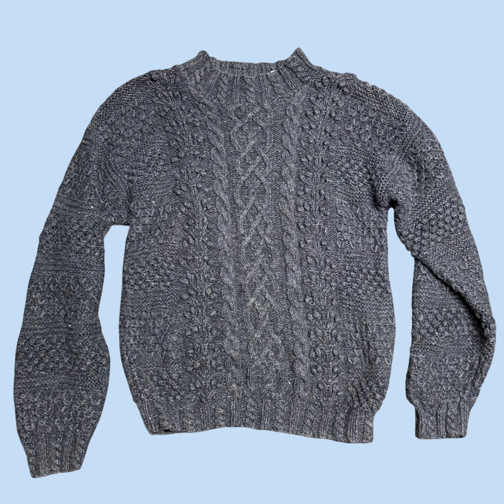 Vintage Chunky hand knit sweater cable bubble textured cottage Ireland mock neck